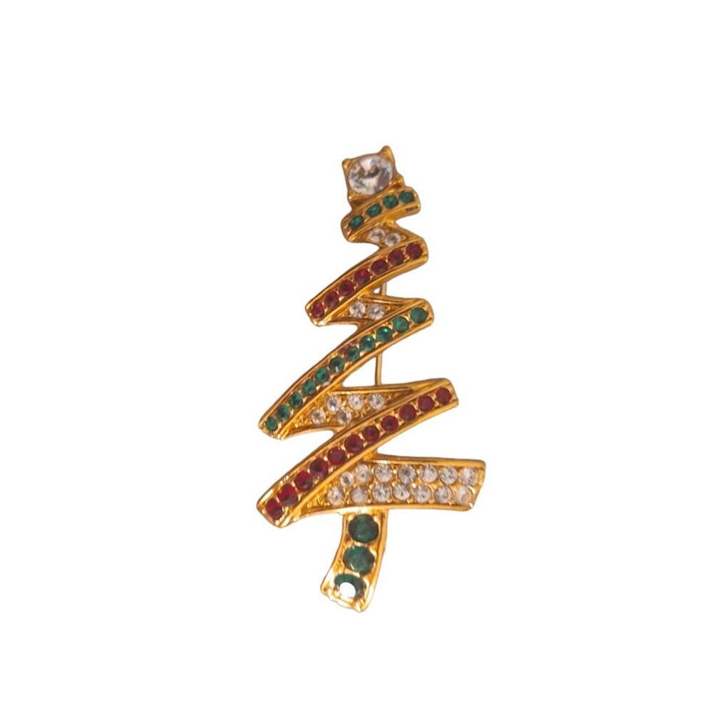 Monet ZigZag Christmas Tree Brooch Multicolor Crystals